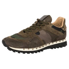 Valentino Military Green Camouflage Nylon and Suede Rockrunner Sneakers Size39.5