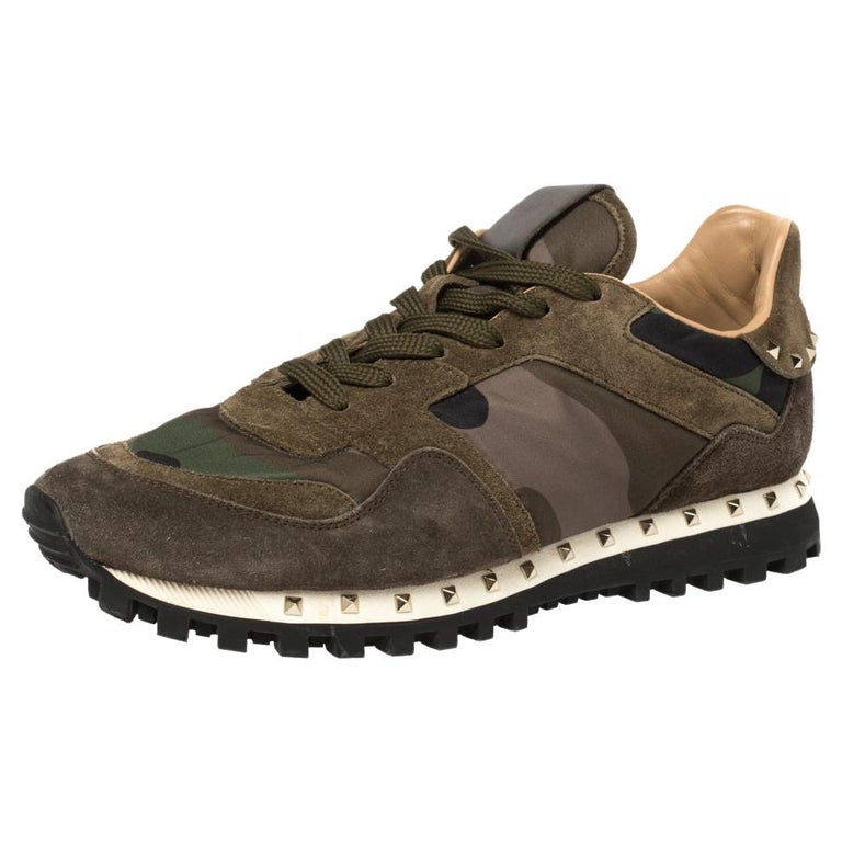 Valentino Military Green Camouflage Nylon and Suede Rockrunner Sneakers  Size39.5 at 1stDibs