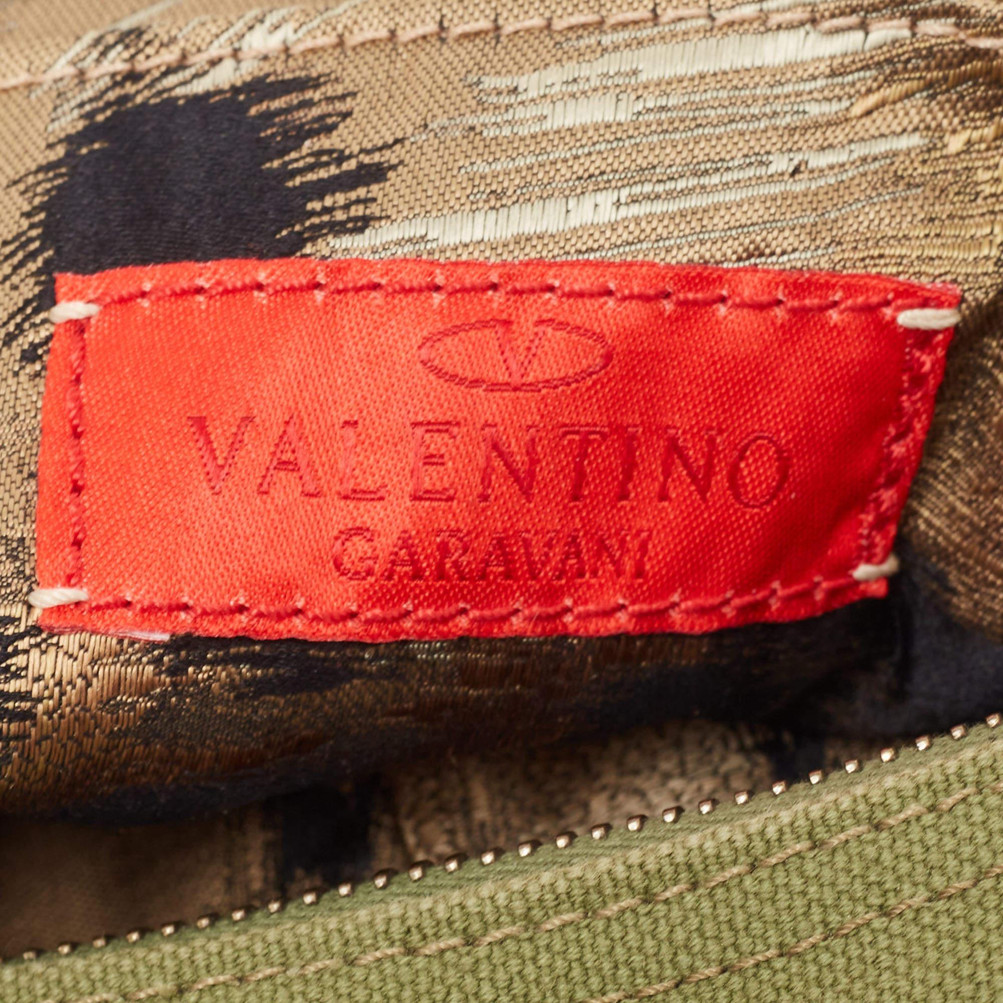 Valentino Military Green Canvas Fringe Hobo For Sale 7