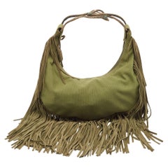 Valentino Military Green Canvas Hobo à franges