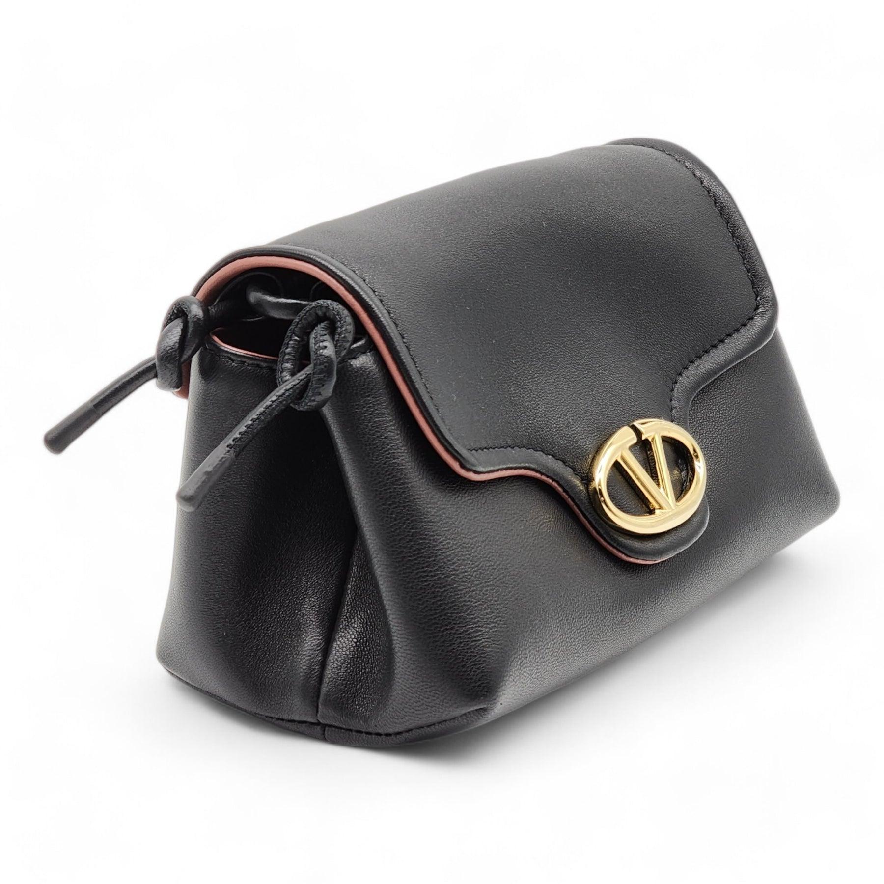 Valentino Mini VLOGO East/West Shoulder Bag Leather in Black In Excellent Condition For Sale In Los Angeles, CA