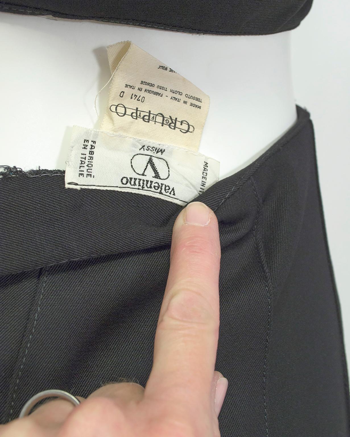 Valentino Minimalist Black Gabardine Swirling Trumpet Midi Skirt - M, 1980s For Sale 5