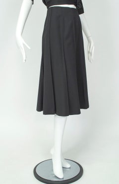Valentino Minimalist Black Gabardine Swirling Trumpet Midi Skirt - M, 1980s