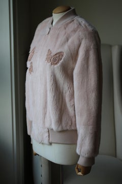 Valentino Mink-Fur Butterfly Embroidered Bomber Jacket