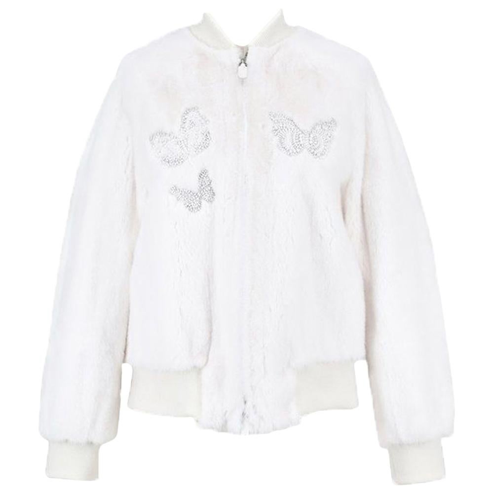 Valentino Mink-Fur Butterfly Embroidered Bomber Jacket