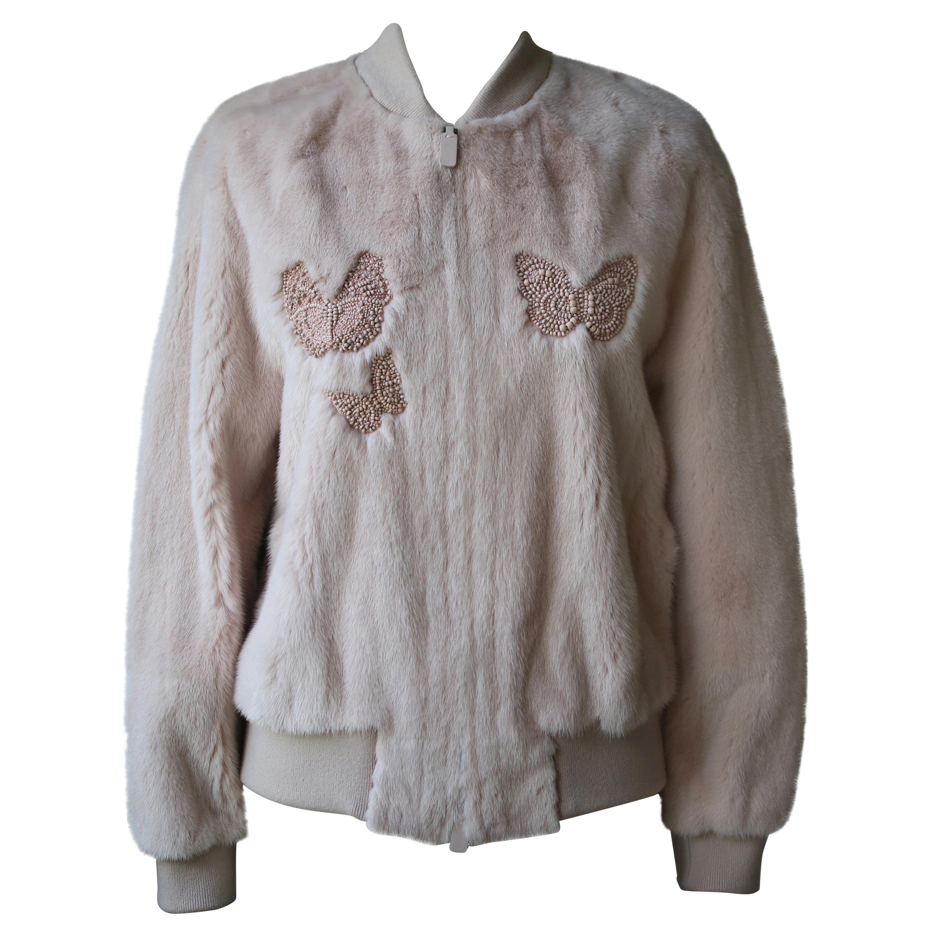 Valentino Mink-Fur Butterfly Embroidered Bomber Jacket at j society butterfly sweater