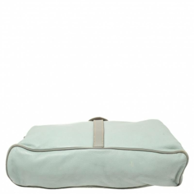 Valentino Mint Blue/Grey Grain Leather Metal Flap Hobo For Sale 1