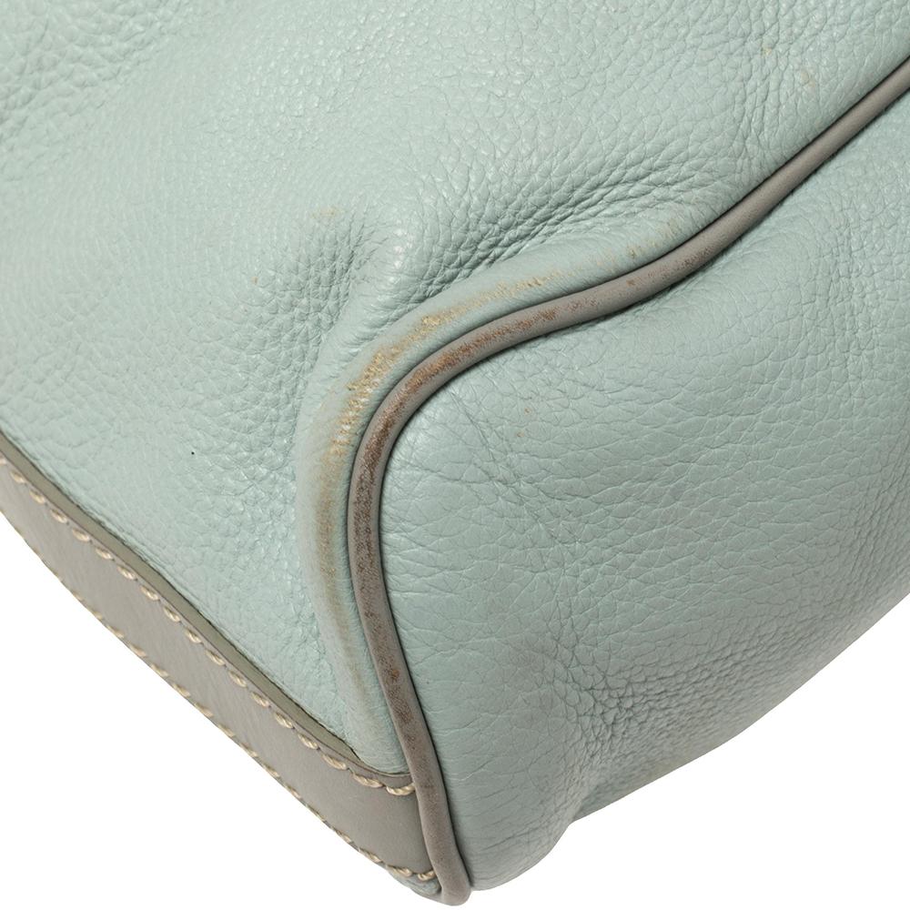 Valentino Mint Blue/Grey Grain Leather Metal Flap Hobo For Sale 2