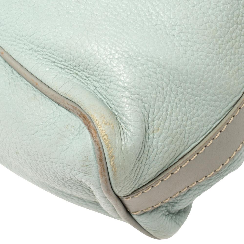 Valentino Mint Blue/Grey Grain Leather Metal Flap Hobo For Sale 3