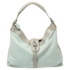 Valentino Mint Blue/Grey Grain Leather Metal Flap Hobo