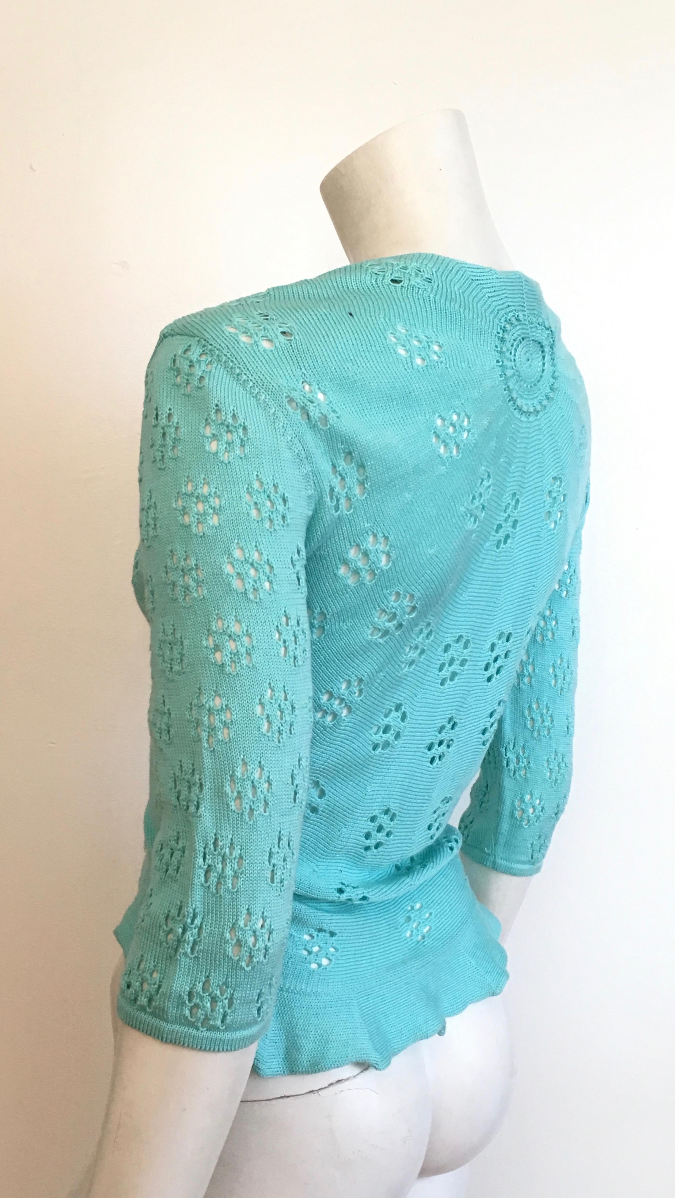 Valentino Mint Cotton Tie Lightweight Sweater Size 4.  For Sale 5