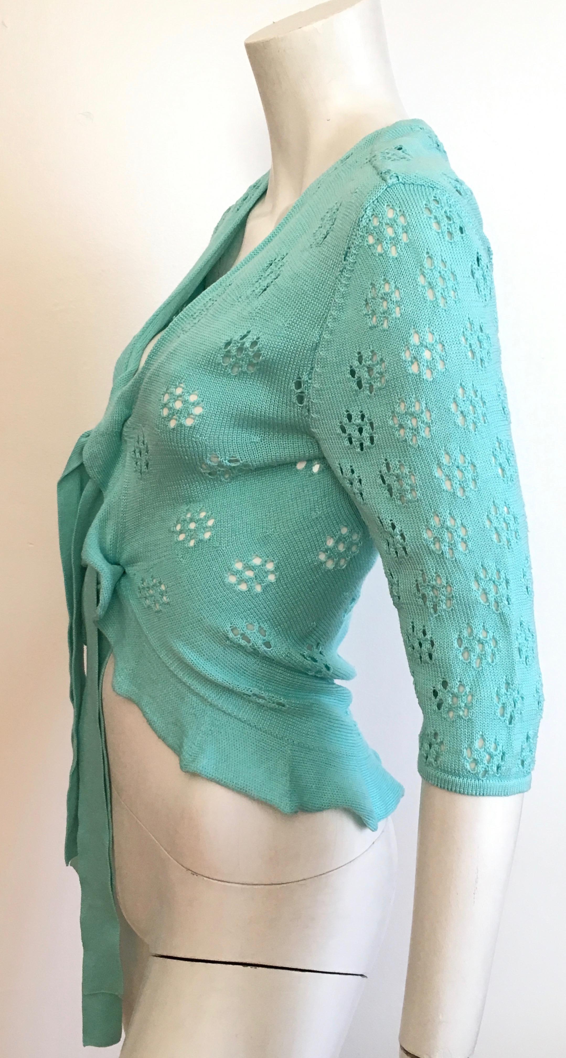 Valentino Mint Cotton Tie Lightweight Sweater Size 4.  For Sale 6