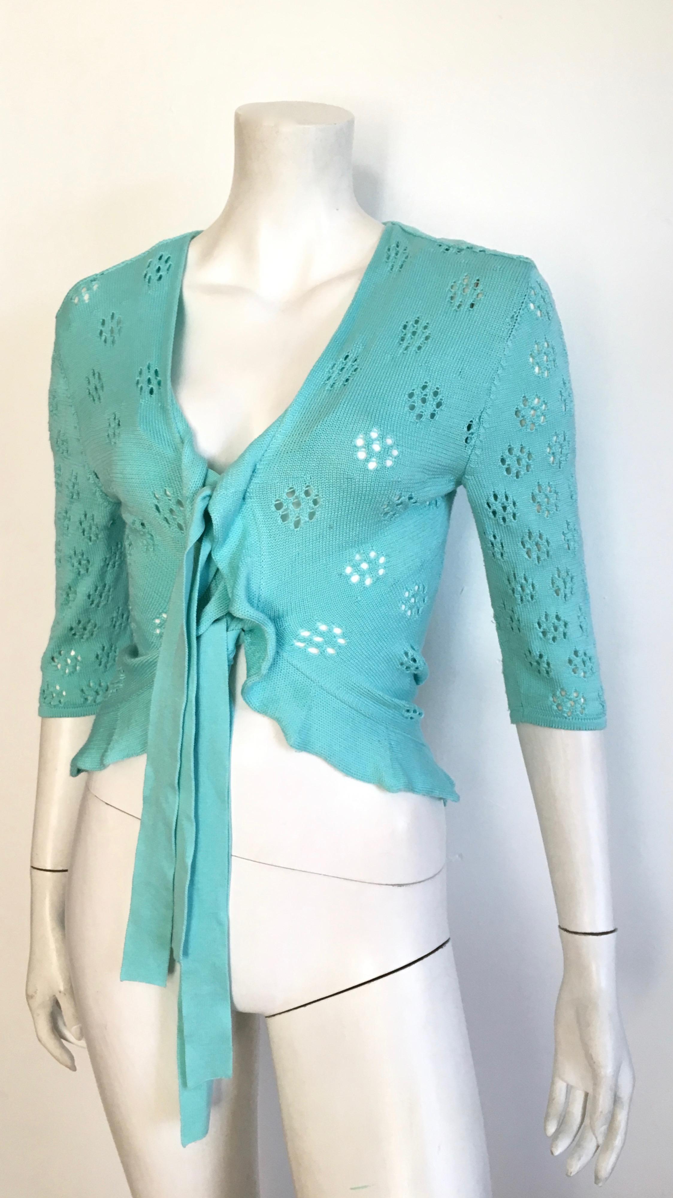 Blue Valentino Mint Cotton Tie Lightweight Sweater Size 4.  For Sale