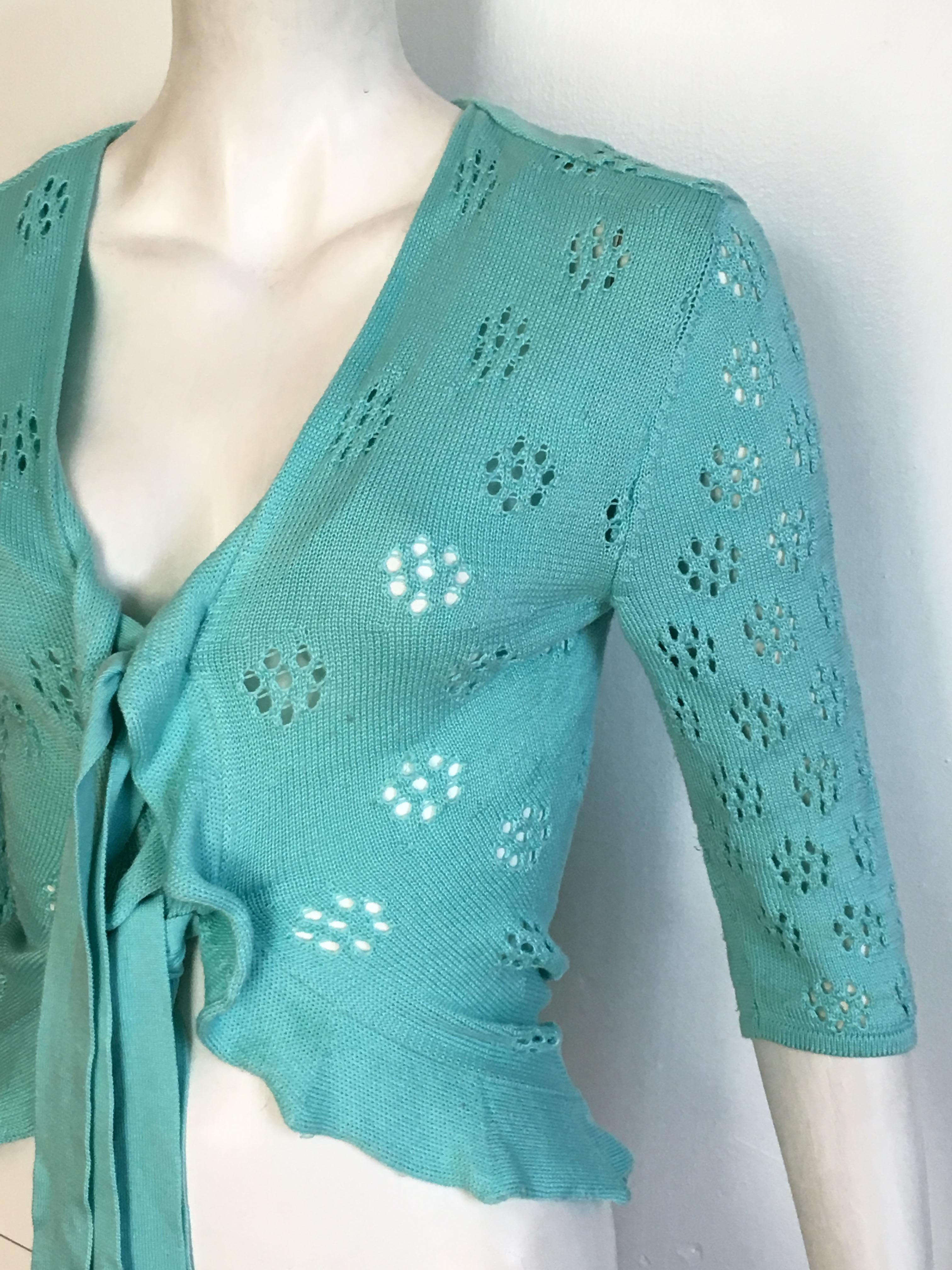 Valentino Mint Cotton Tie Lightweight Sweater Size 4.  In Excellent Condition For Sale In Atlanta, GA