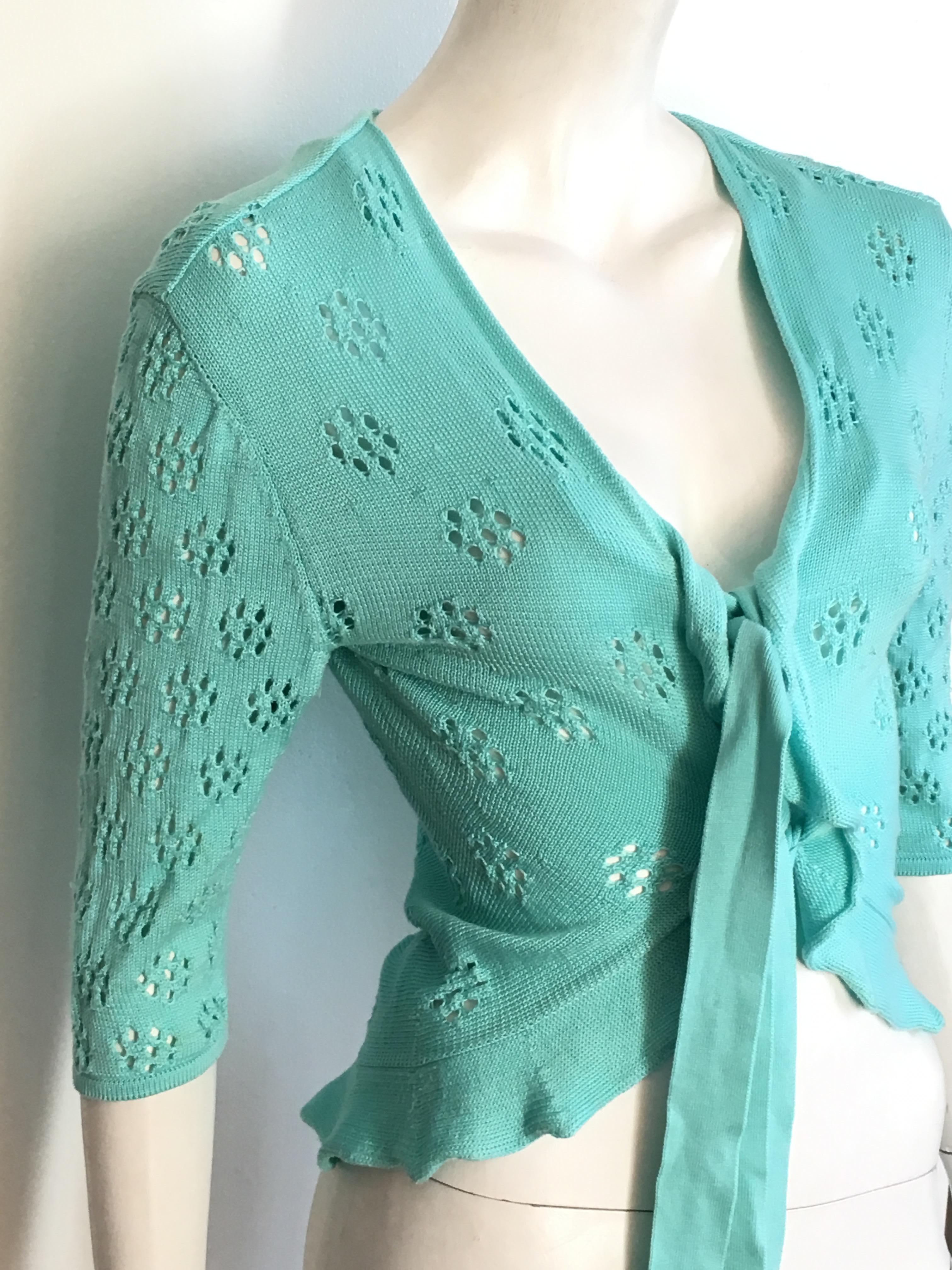 Women's or Men's Valentino Mint Cotton Tie Lightweight Sweater Size 4.  For Sale