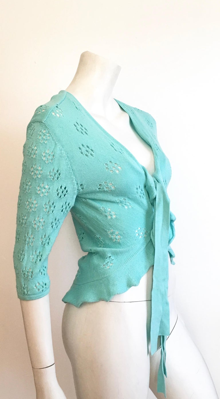 Valentino Mint Cotton Tie Lightweight Sweater Size 4. For Sale at 1stDibs