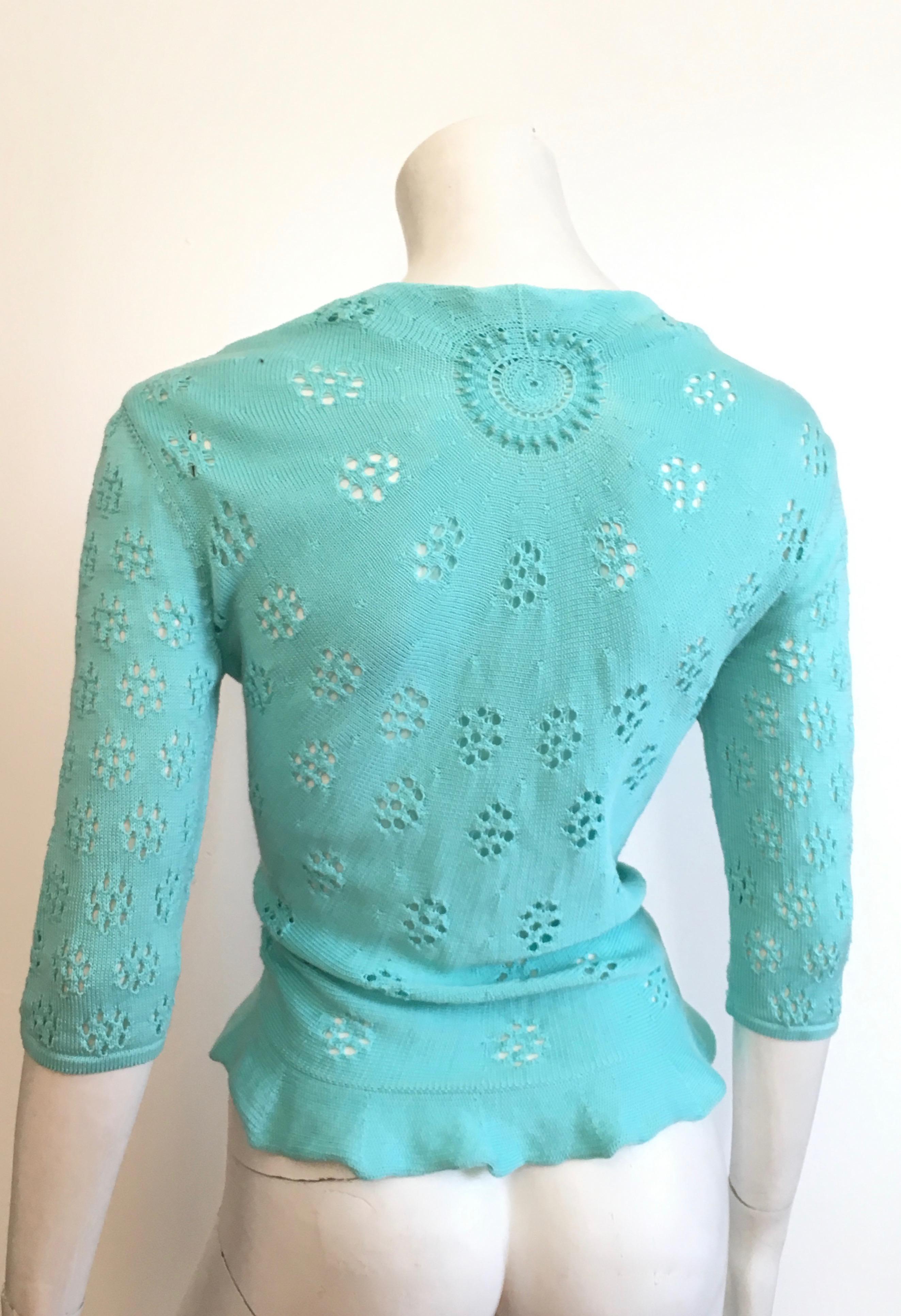 Valentino Mint Cotton Tie Lightweight Sweater Size 4.  For Sale 3