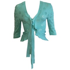 Valentino Mint Cotton Tie Lightweight Sweater Size 4.