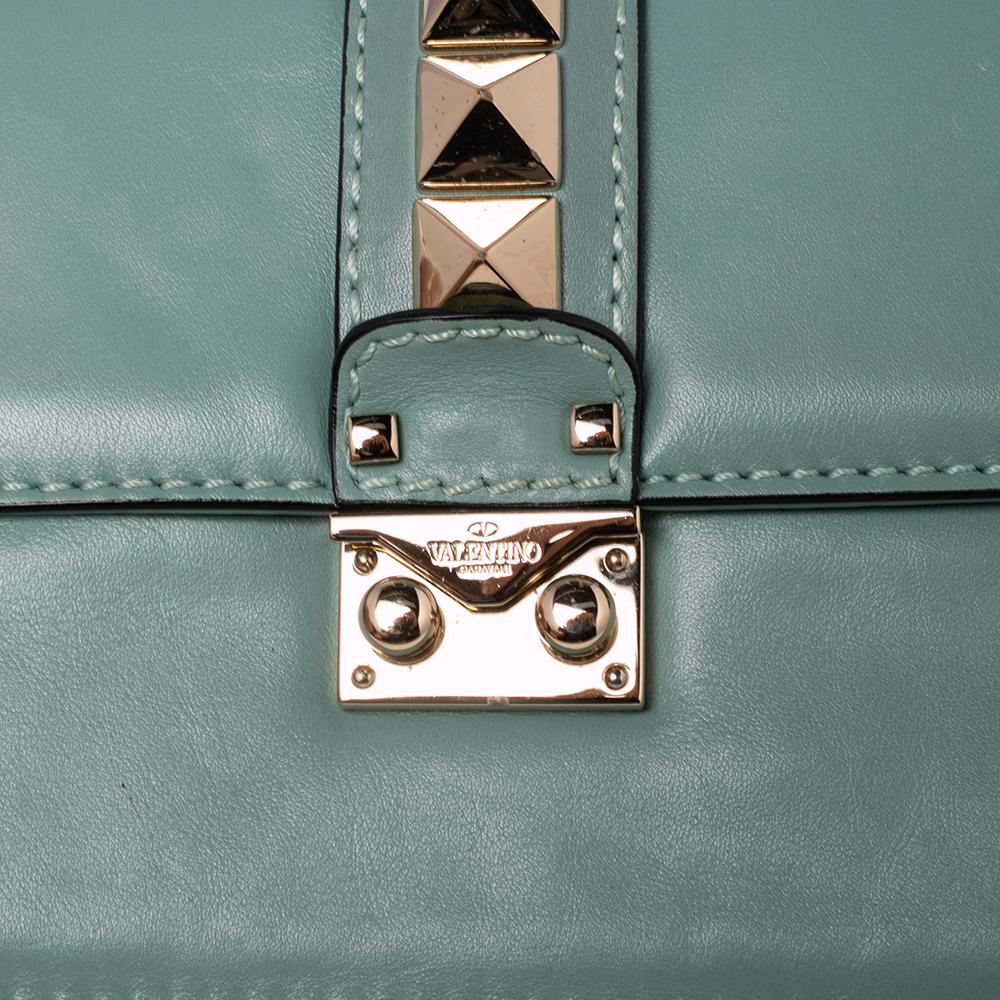Valentino Mint Green Leather Small Rockstud Glam Lock Flap Bag 4