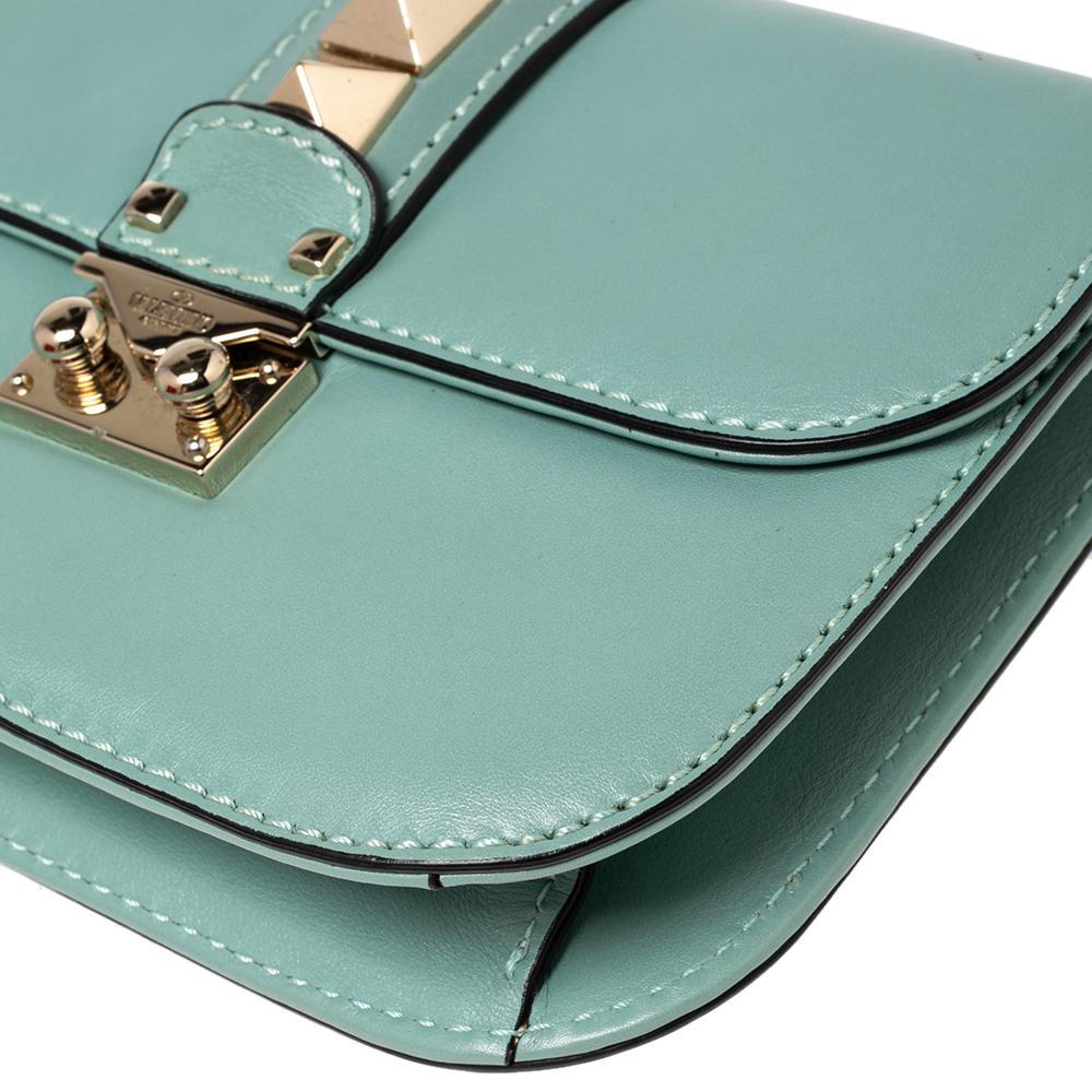 Gray Valentino Mint Green Leather Small Rockstud Glam Lock Flap Bag