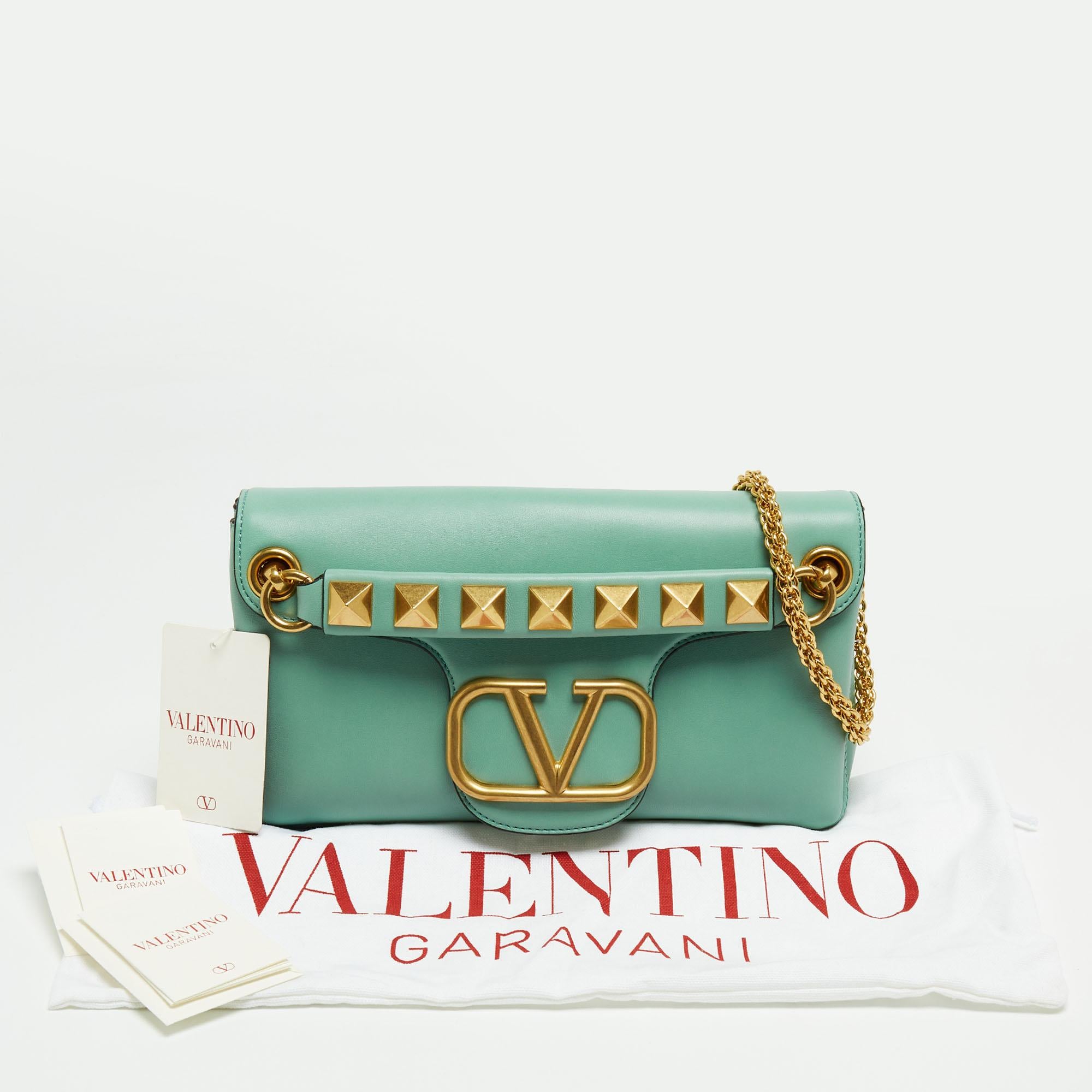 Valentino Mint Green Leather Stud Shoulder Bag 14