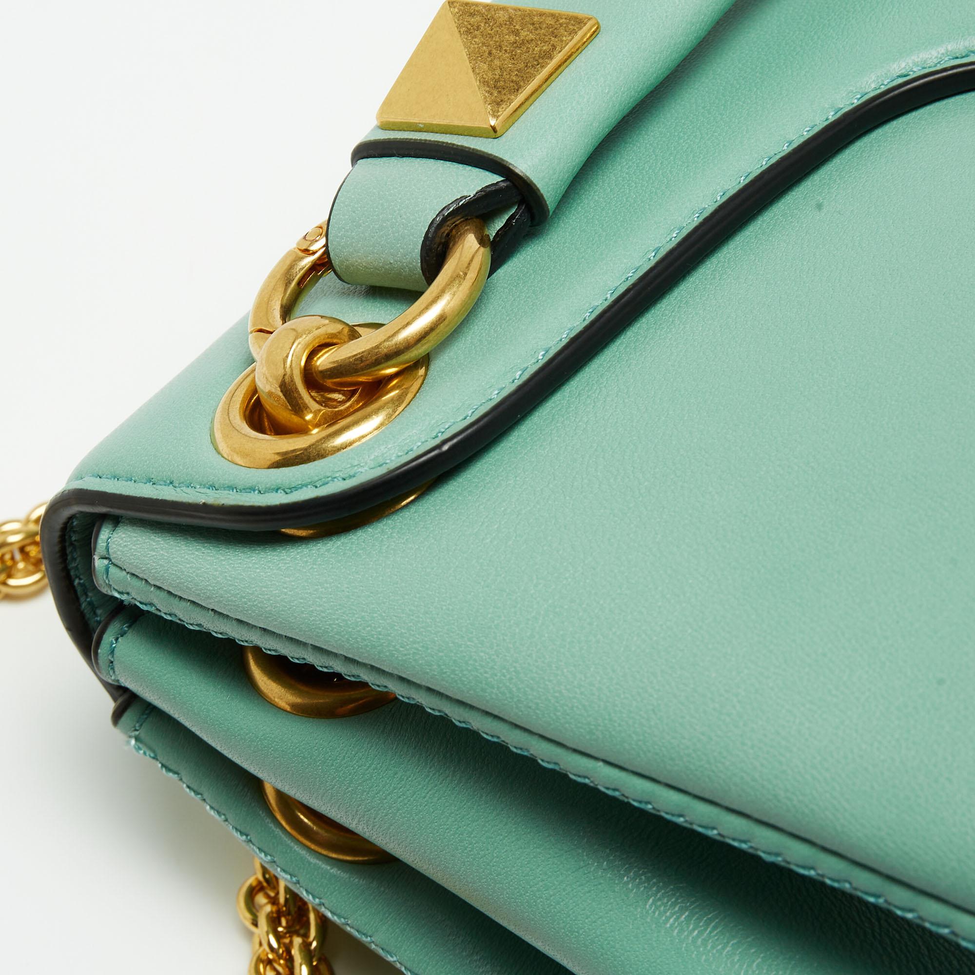 Valentino Mint Green Leather Stud Shoulder Bag 1