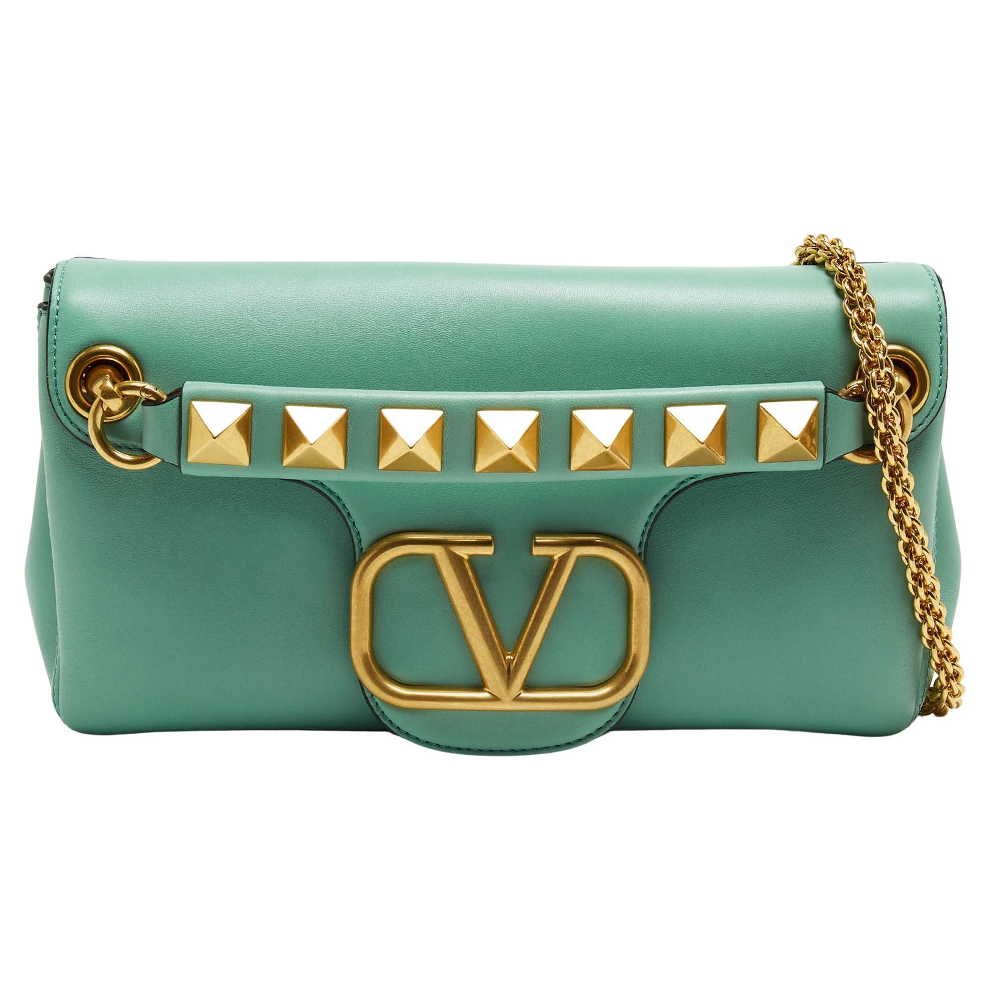 Valentino Mint Green Leather Stud Shoulder Bag