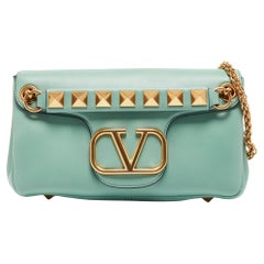 Valentino Mint Green Leather Stud Sign Shoulder Bag