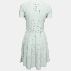 Valentino Mint Green Patterned Pointelle Knit Short Sleeve Dress M
