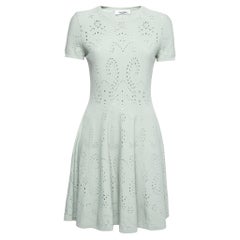 Mintgrünes gemustertes Pointelle-Strickkleid mit kurzen Ärmeln von Valentino, M