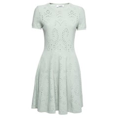 Valentino Mint Green Patterned Pointelle Knit Short Sleeve Dress M