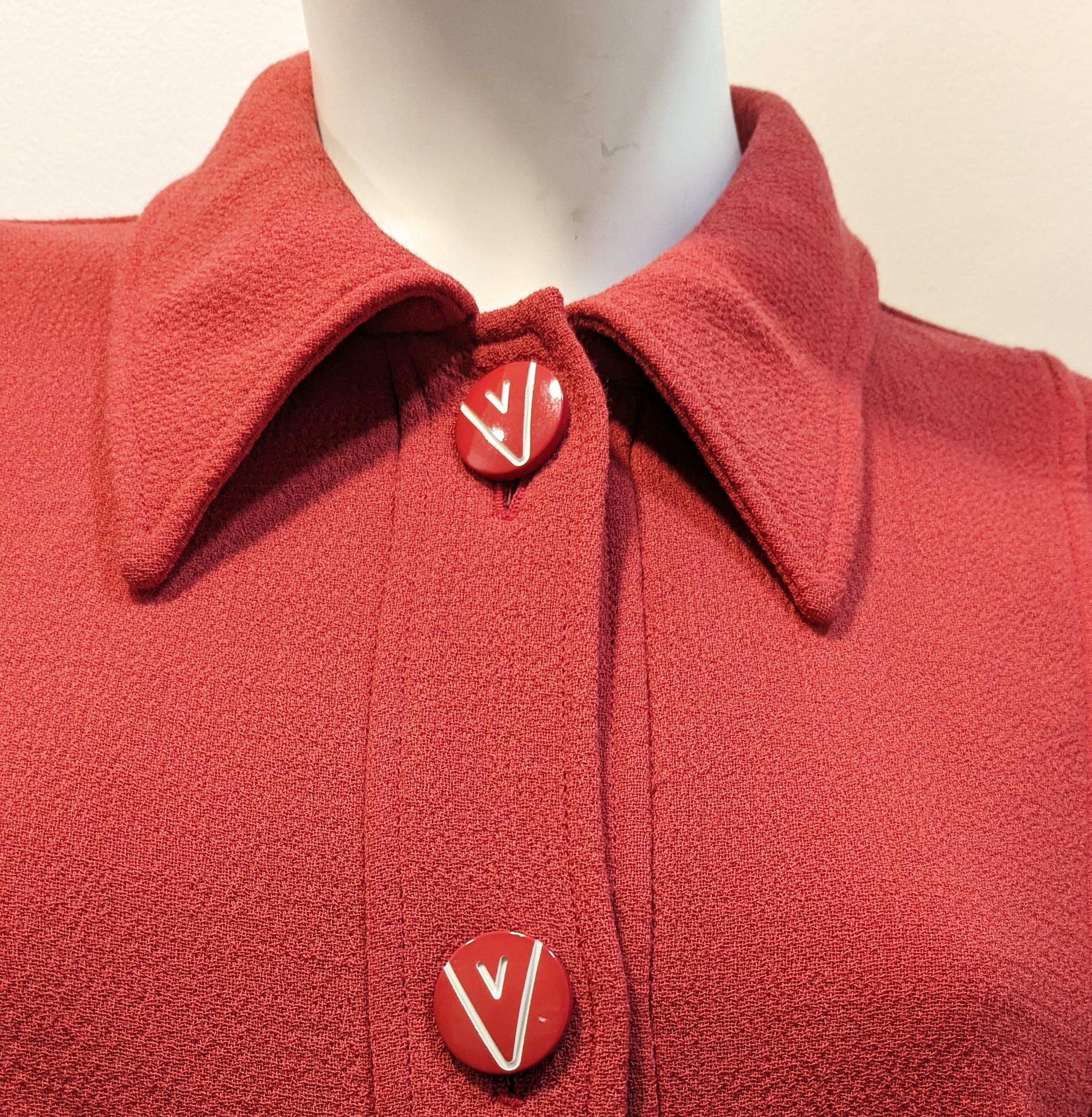 Valentino Miss V 1980er Jahre Vintage  Wolle  Mantel (Rot) im Angebot