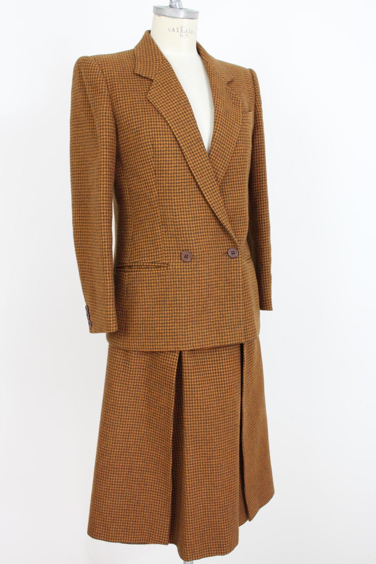 Valentino Miss V Beige Brown Wool Check Double Breasted Jacket Skirt ...