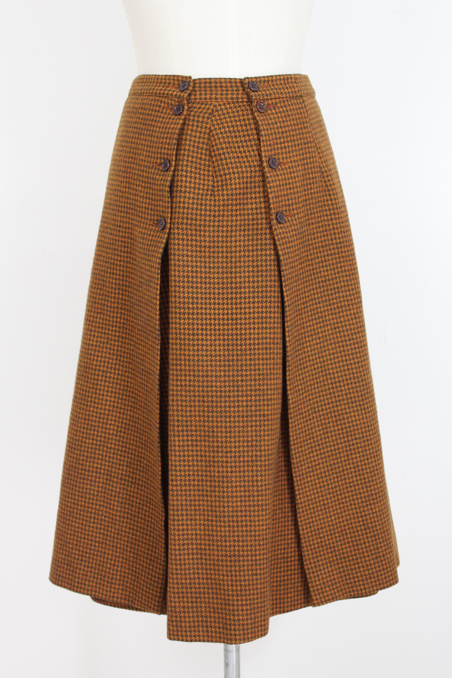 Valentino Miss V Beige Brown Wool Check Double Breasted Jacket Skirt Suit  In Excellent Condition In Brindisi, Bt