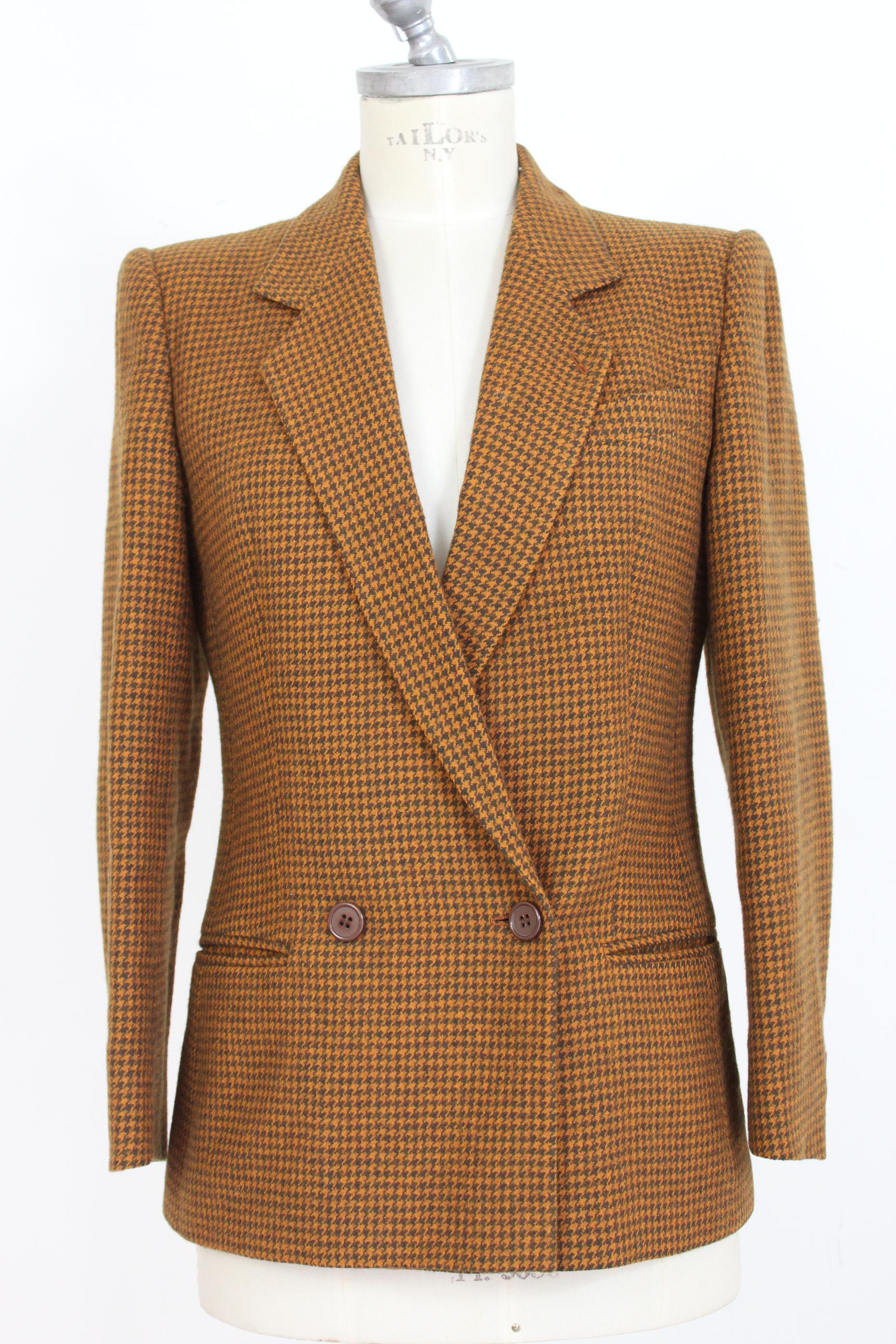 Valentino Miss V Beige Brown Wool Check Double Breasted Jacket Skirt Suit  2