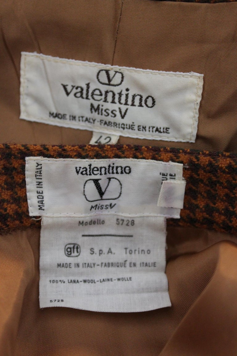 Valentino Miss V Beige Brown Wool Check Double Breasted Jacket Skirt Suit  at 1stDibs