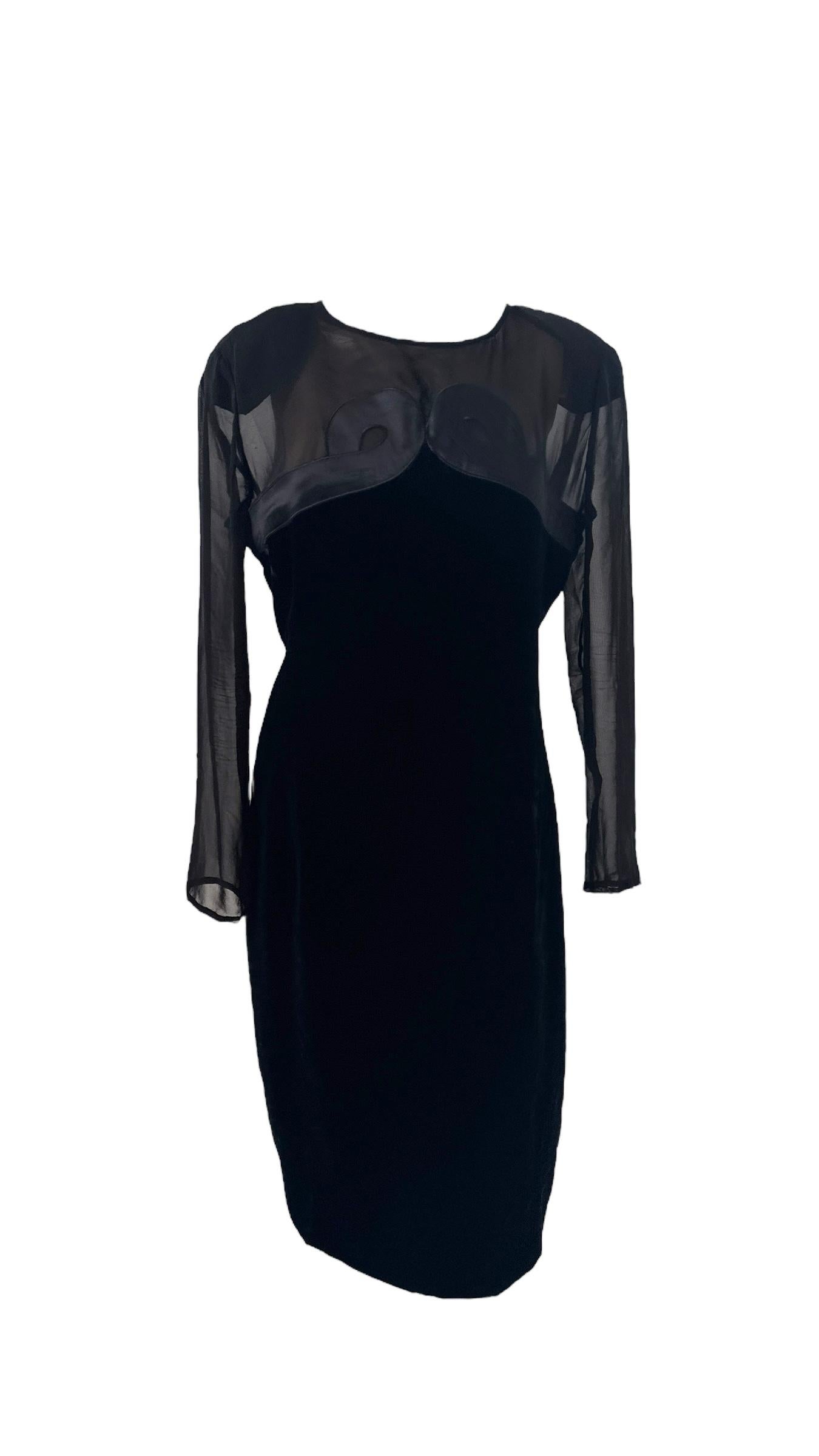 Valentino Miss V Black Velvet and Sheer Silk Cocktail Dress in vendita 6