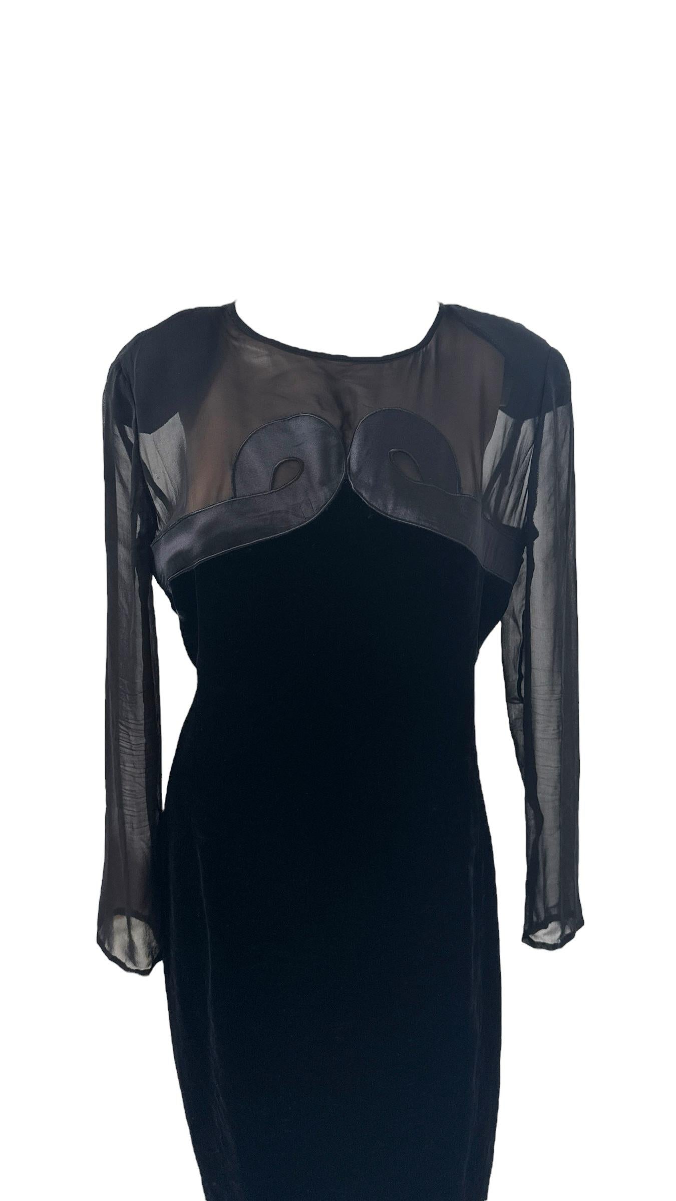 Valentino Miss V Black Velvet and Sheer Silk Cocktail Dress in vendita 7