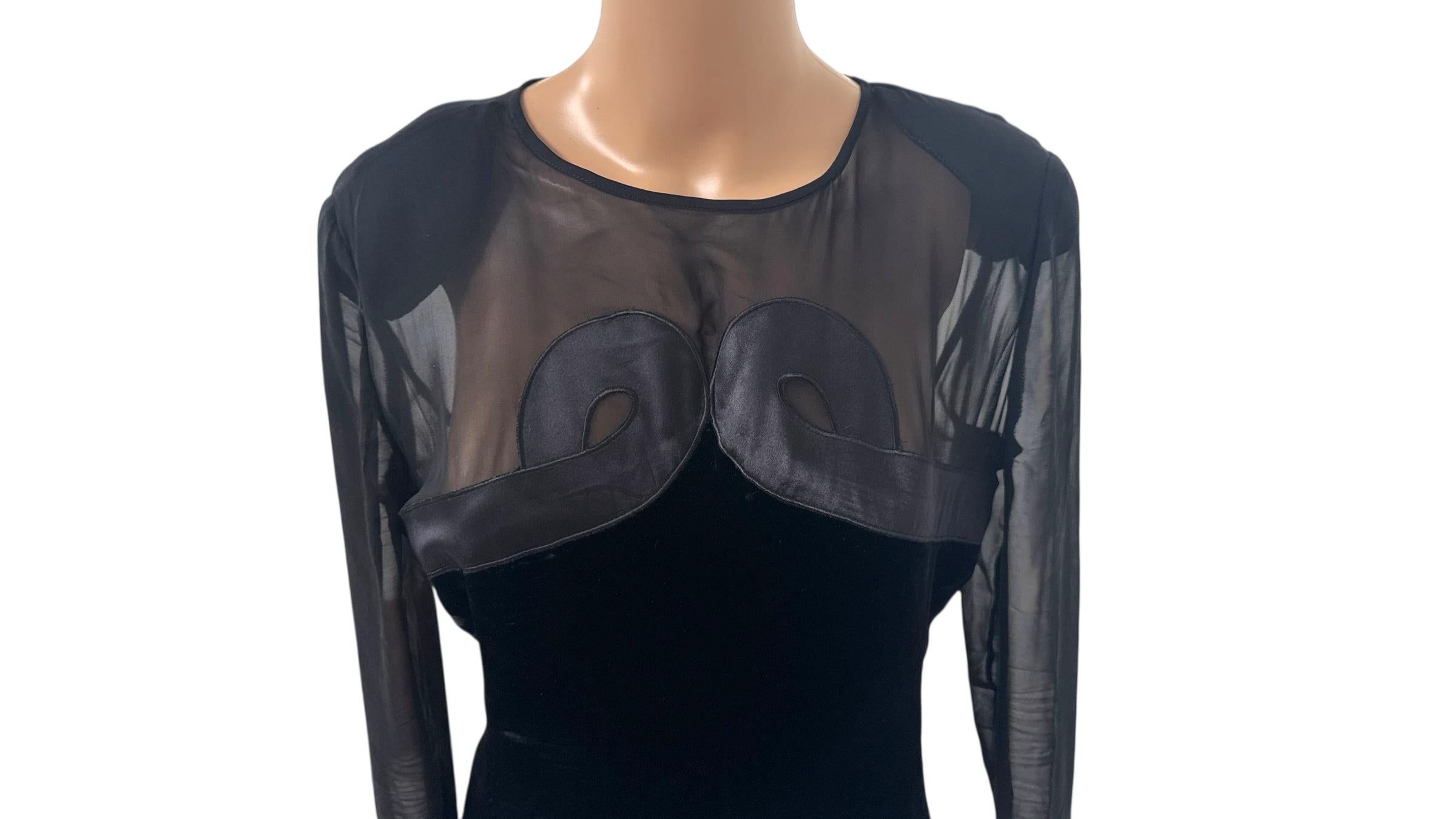Valentino Miss V Black Velvet and Sheer Silk Cocktail Dress in vendita 8