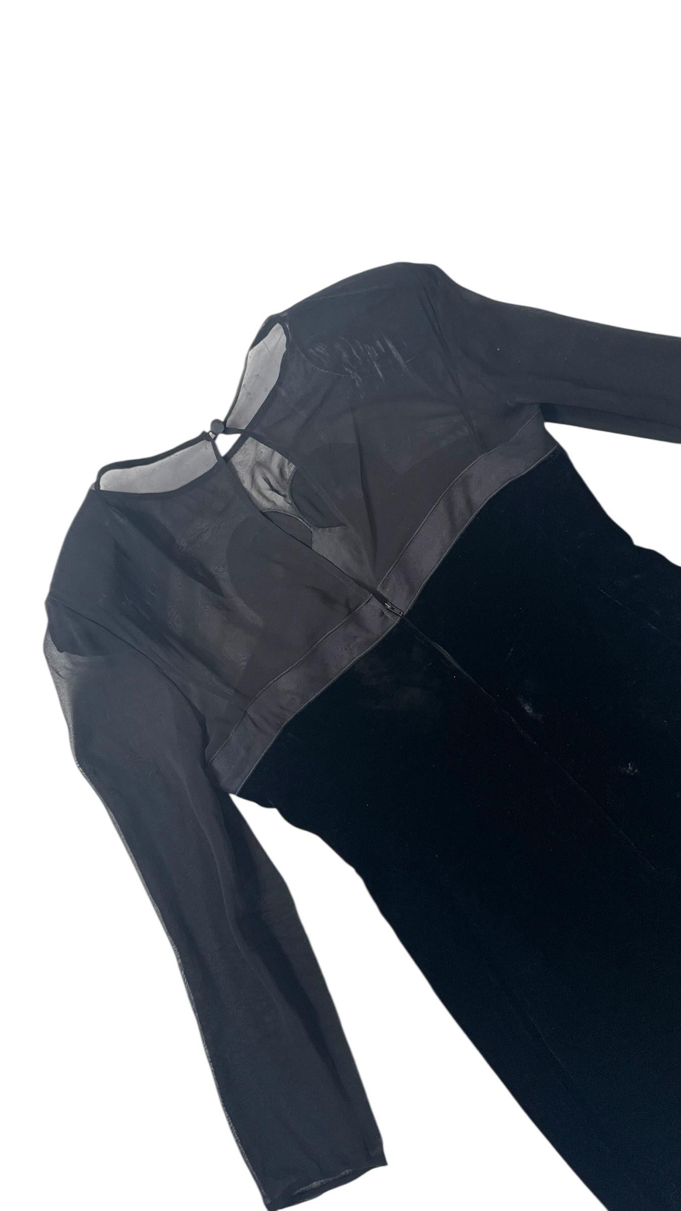 Valentino Miss V Black Velvet and Sheer Silk Cocktail Dress in vendita 3