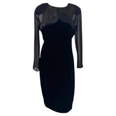 Valentino Miss V Black Velvet and Sheer Silk Cocktail Dress
