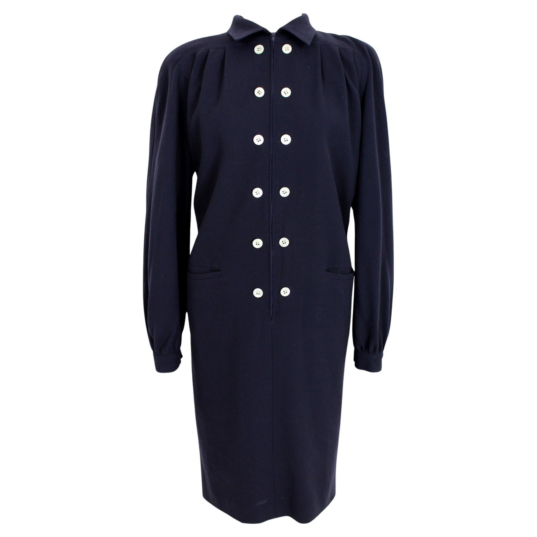 Valentino Miss V Blue Cady Wool Vintage Sheath Dress 1990s