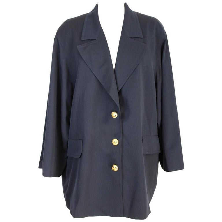 Valentino Miss V Blue Wool Oversize Long Jacket For Sale