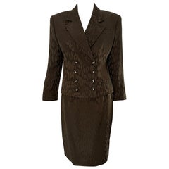 Valentino Miss V Chocolate Brown Leopard Jacquard Double Breasted Skirt Suit