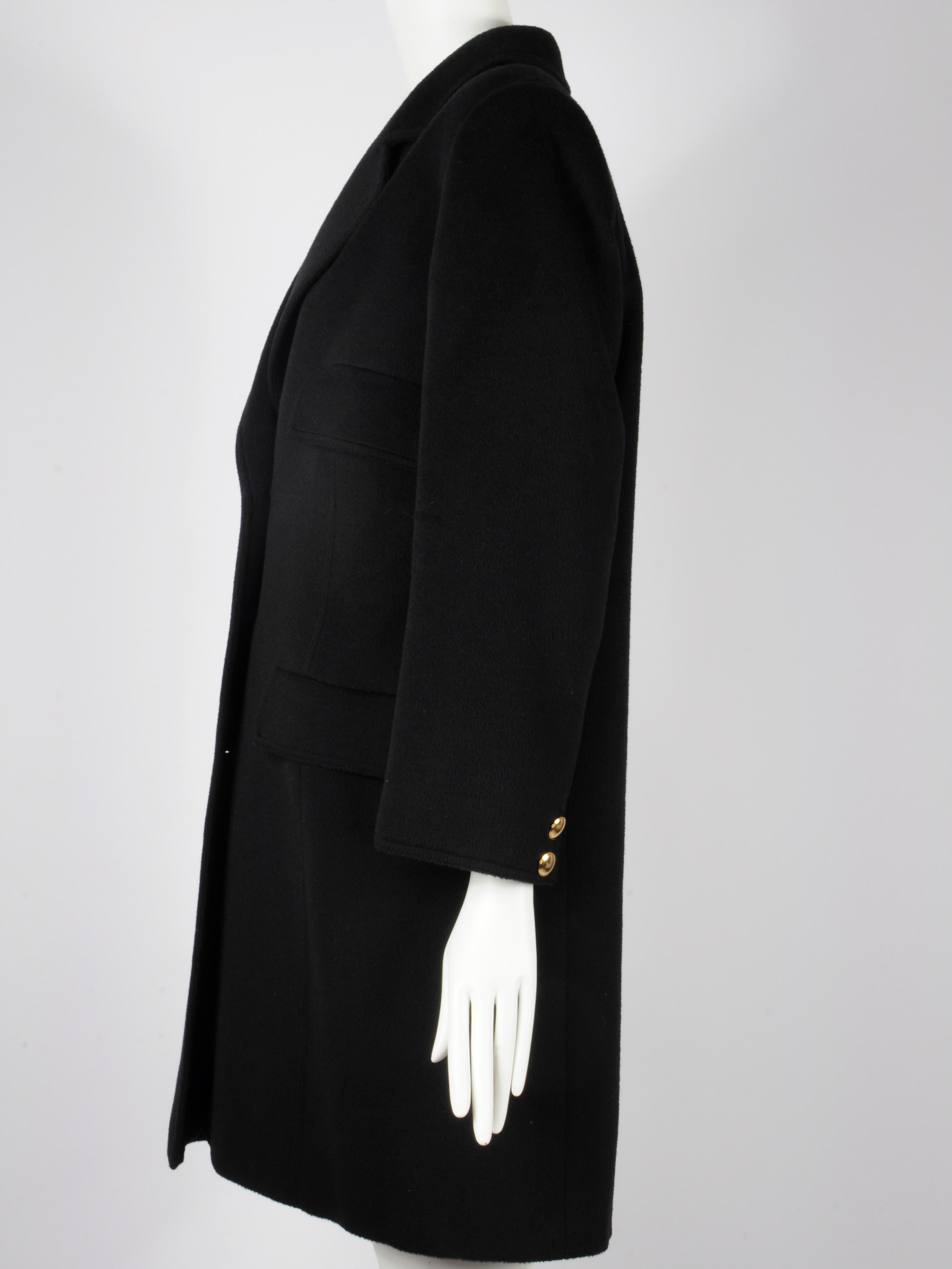 Women's Valentino Miss V Coat Wool and Cashmere with Golden Buttons 1990s For Sale