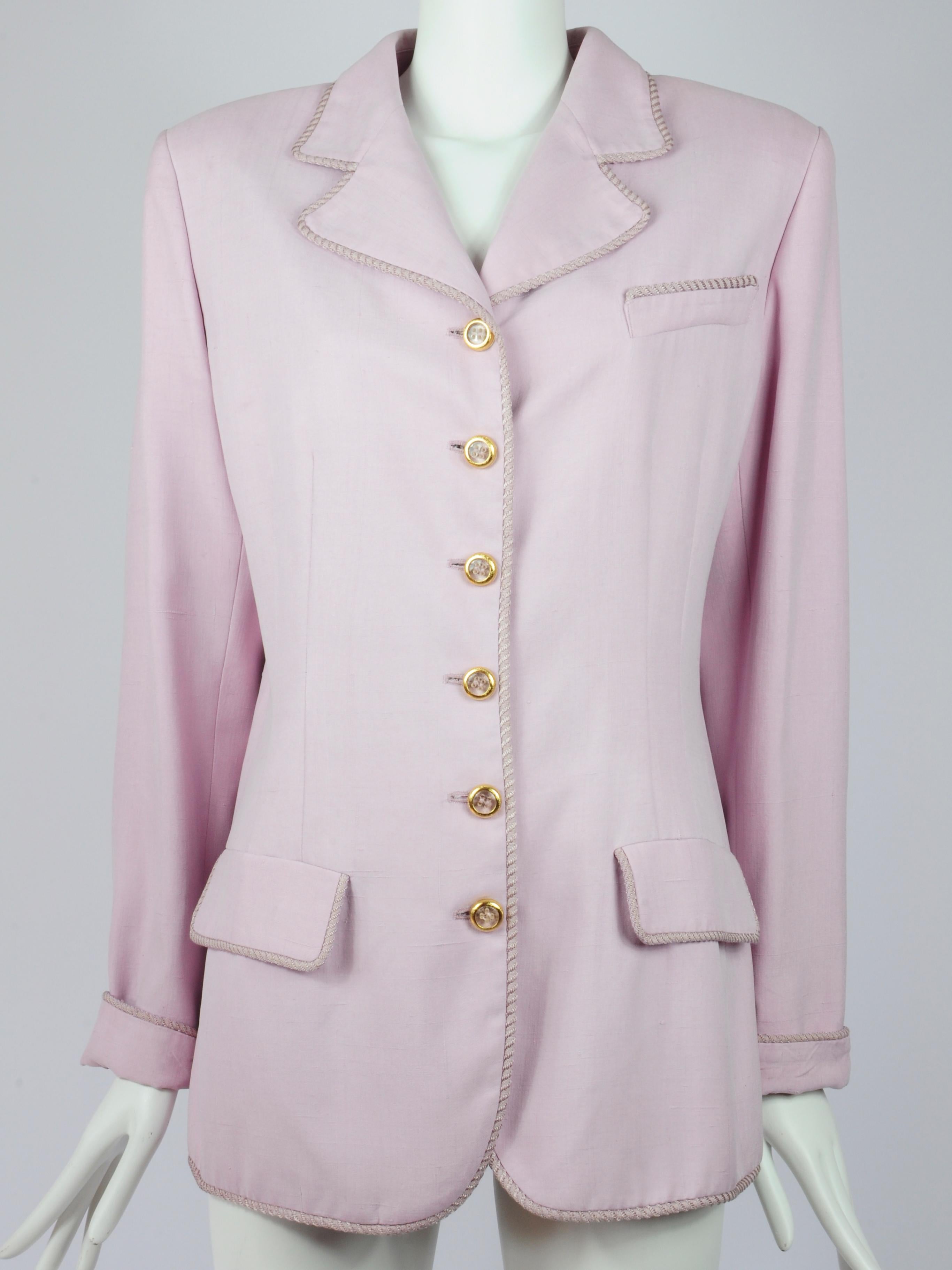 Valentino Miss V Silk Lilac Blazer Jacket with Golden Buttons 1990s  8