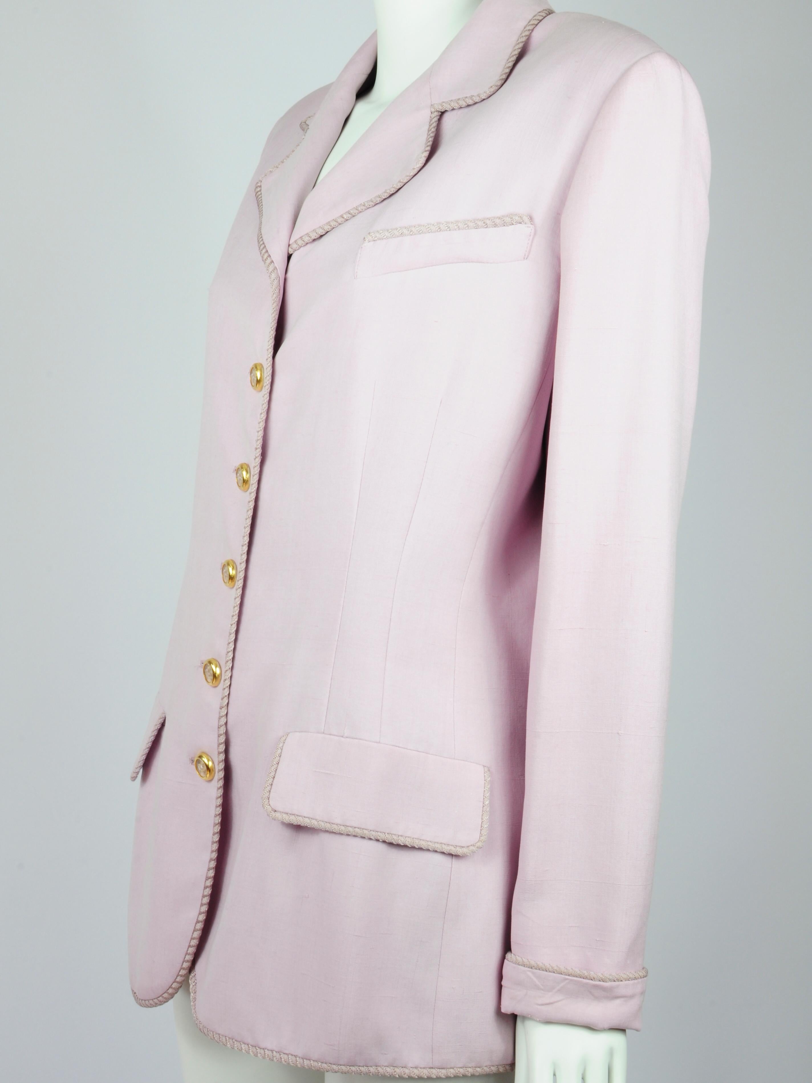 Women's Valentino Miss V Silk Lilac Blazer Jacket with Golden Buttons 1990s 