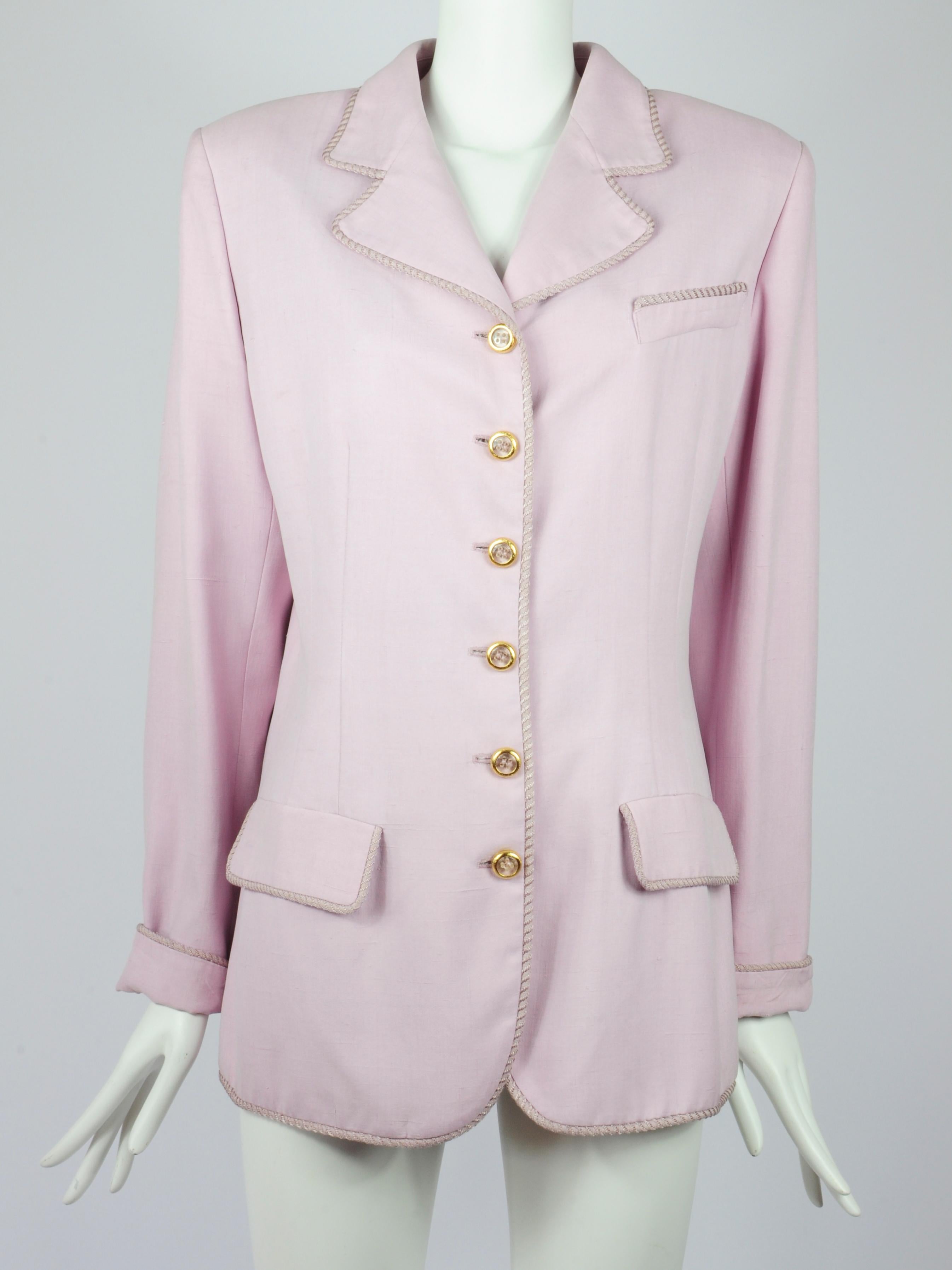 Valentino Miss V Silk Lilac Blazer Jacket with Golden Buttons 1990s  3