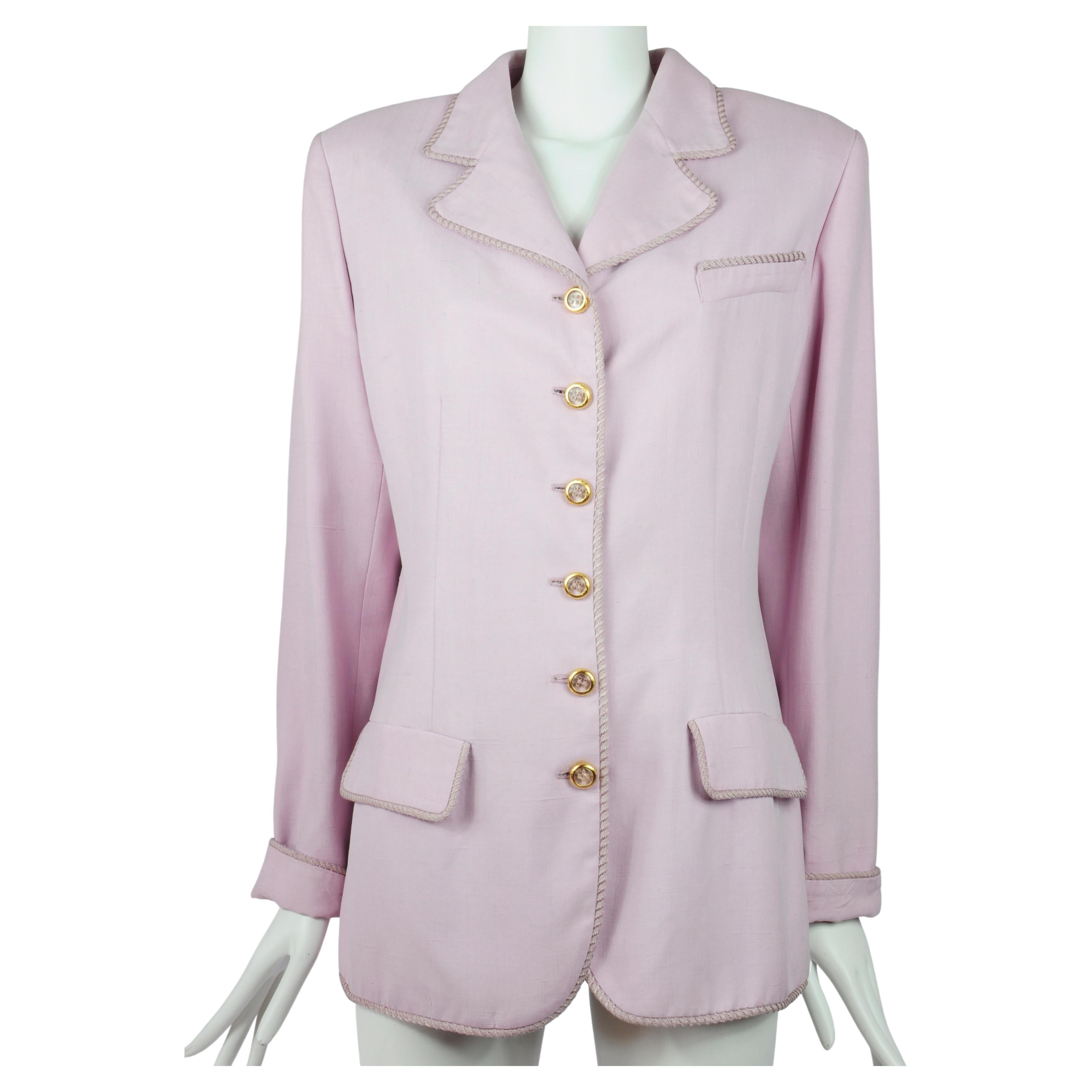 Valentino Miss V Silk Lilac Blazer Jacket with Golden Buttons 1990s 