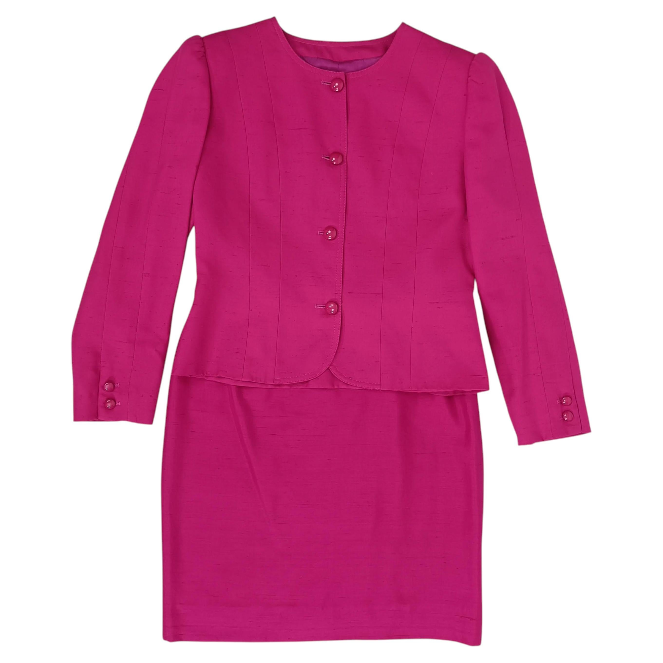 Valentino Miss V silk shantung skirt suit pink 1980s vintage